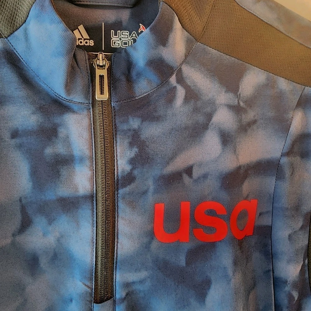 ADIDAS USA Golf Vest Men's Small 1/4 Zip Pullover Stretch Blue Camouflage - Picture 2 of 9
